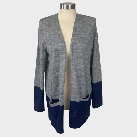 Ann Taylor LOFT Womens Large Blue Gray Long Cardigan Open Front Sweater - Picture 1 of 8